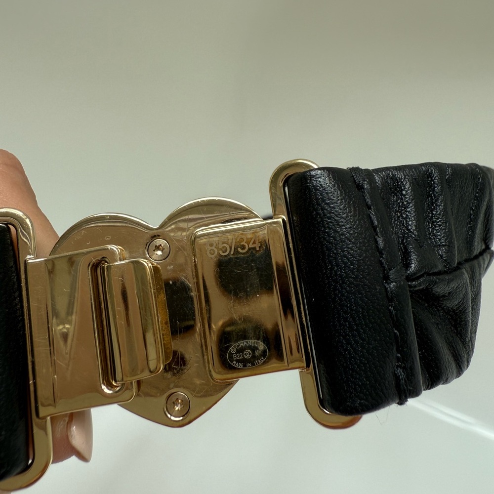 CHANEL CC logo heart Black and Gold Elastic Belt size S 85cm - Picture 4 of 4